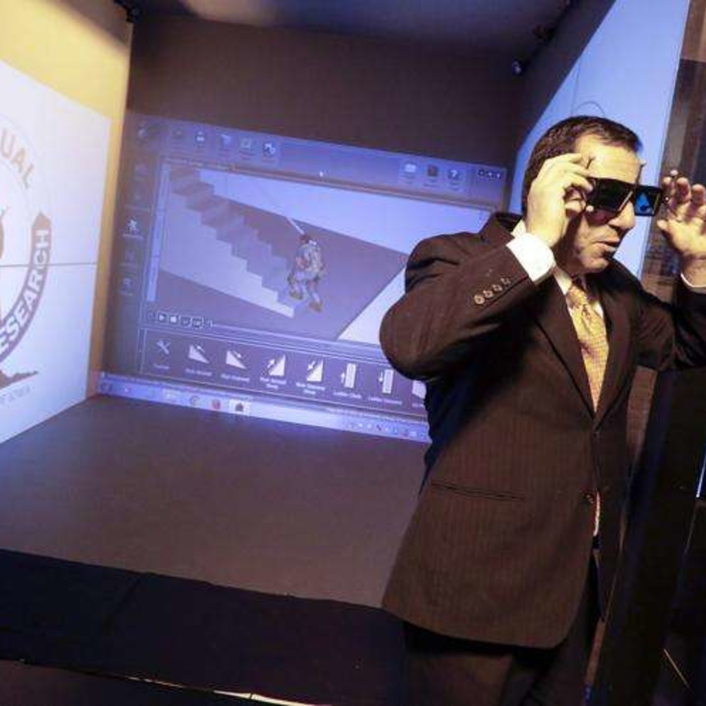 Karim Malek demonstrates motion-capture virtual reality glasses