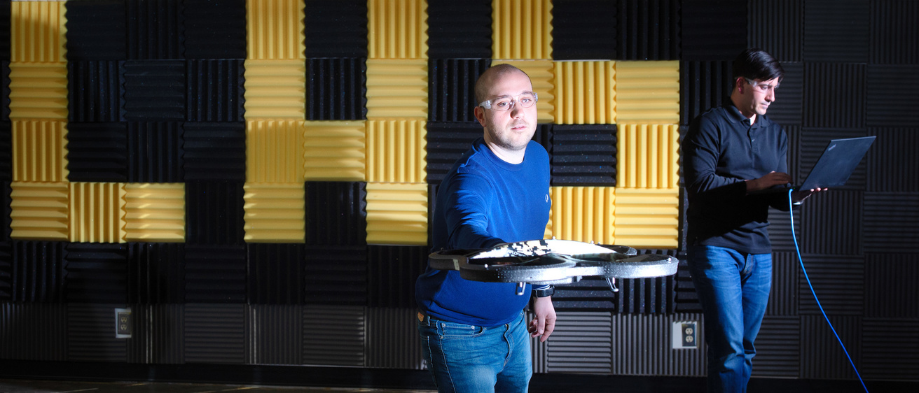 Venanzio Cichella holding hovercraft at CAS Lab
