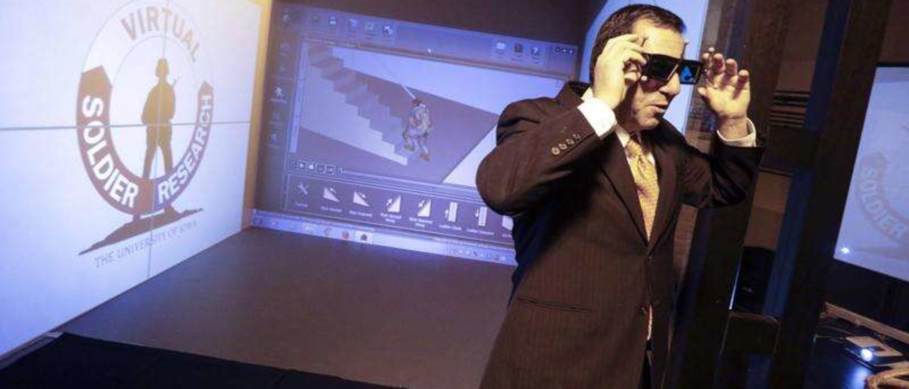 Karim Malek demonstrates motion-capture virtual reality glasses