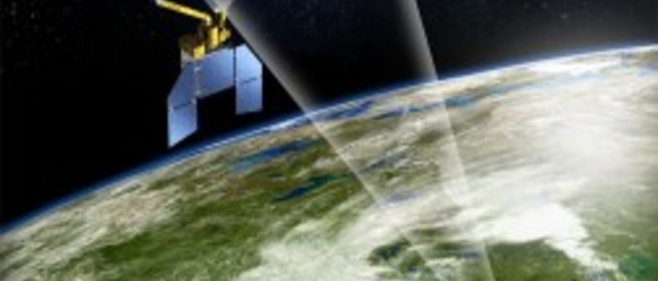Illustration depicting the Soil Moisture Active Passive satellite as it orbits Earth