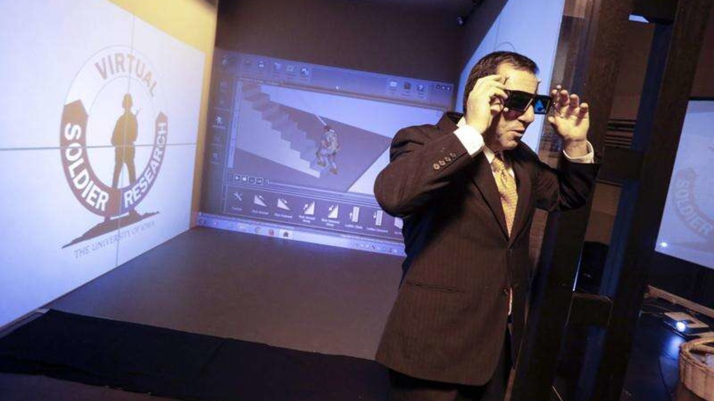 Karim Malek demonstrates motion-capture virtual reality glasses