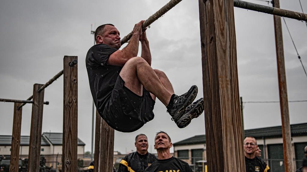 National Guard soldiers conduct the leg tuck event