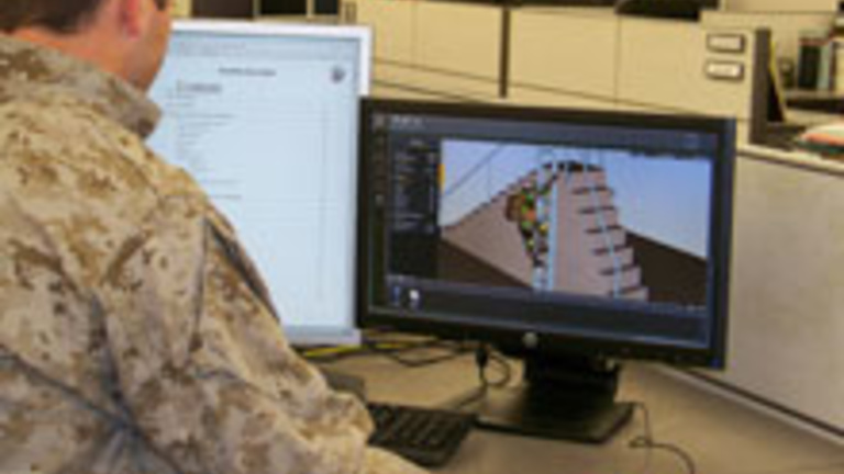 Person in fatigues demonstrating the GruntSim program